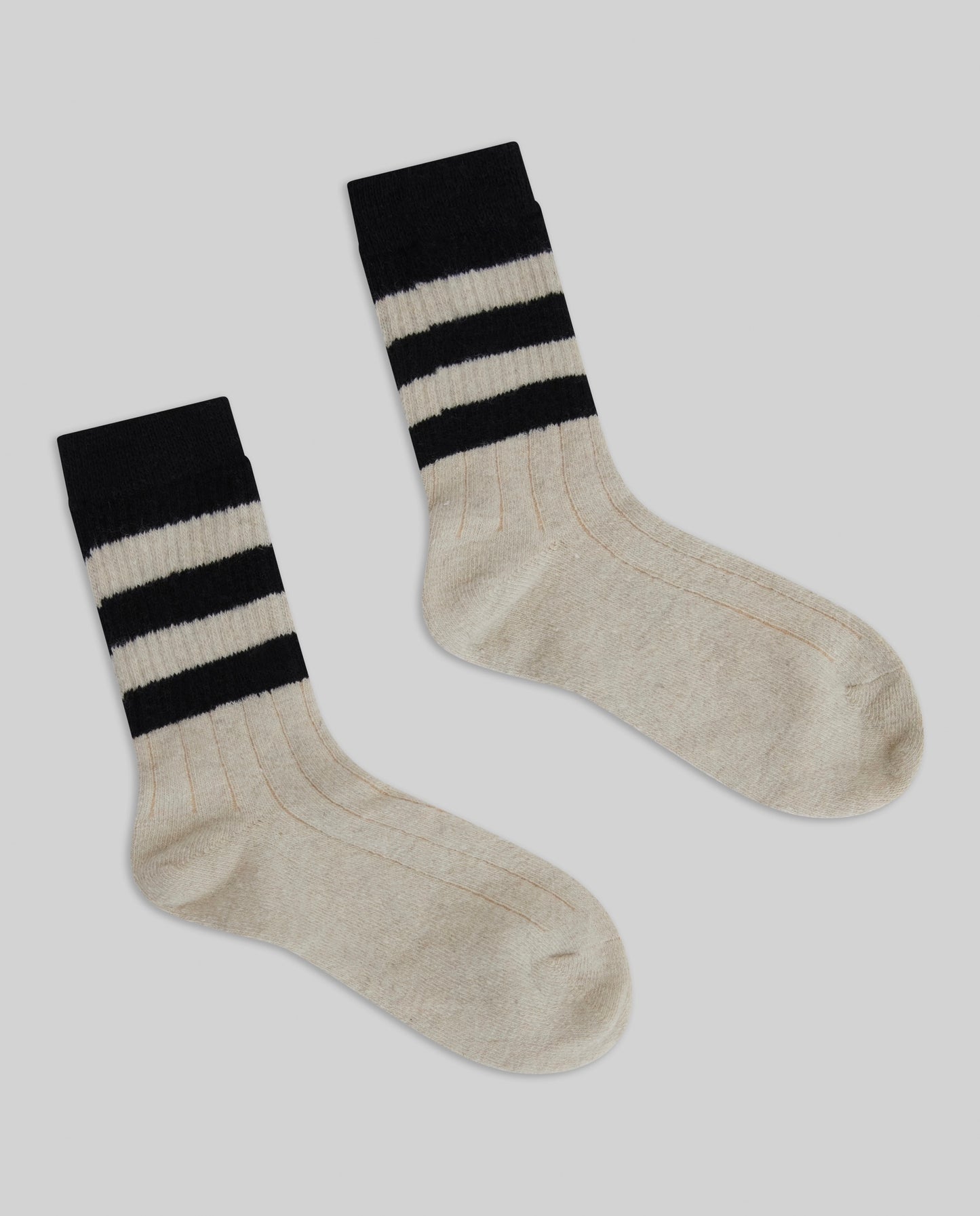 Striped Chunky Knit Socks - Black & Cream