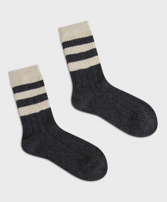 Striped Chunky Knit Socks - Charcoal & Cream